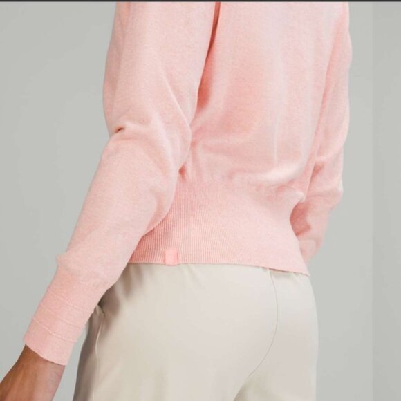Lululemon Crossover Faux Wrap Cashmere Cotton Ribbed Sweater Top Knit Pink 10 - Picture 10 of 16
